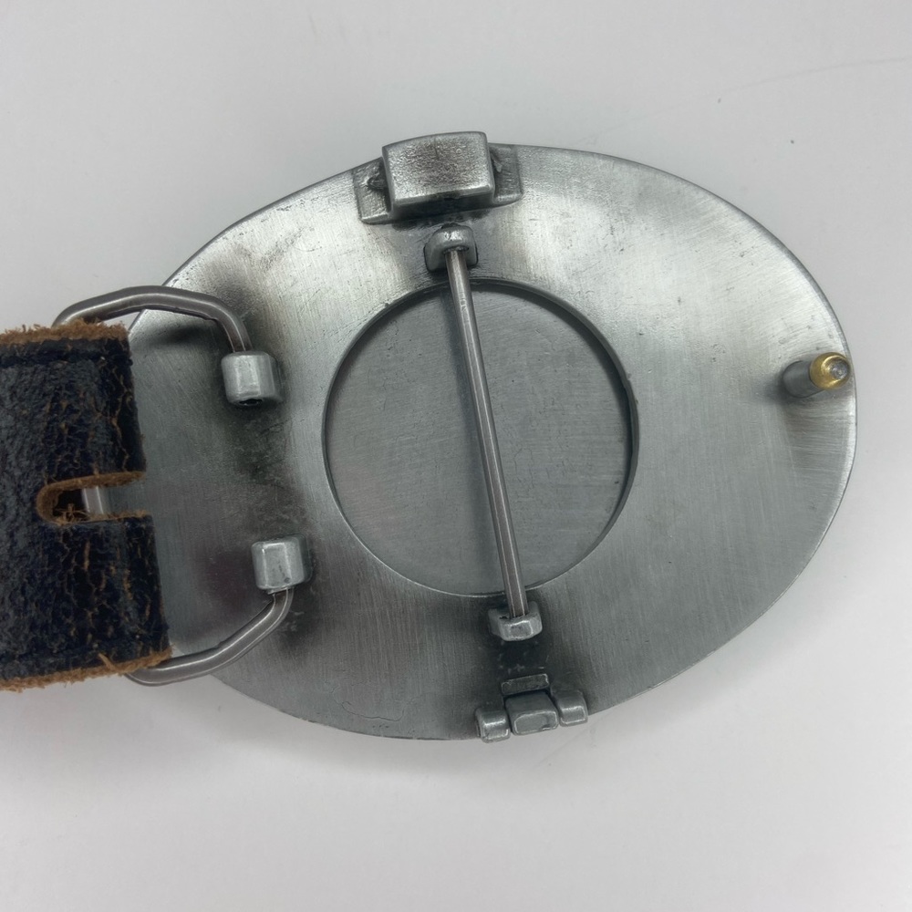 Western leather belt, solid metal buckle- American flag etching.size 38 … - Picture 7 of 11